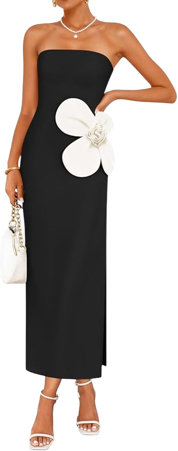 ZESICA strapless floral bodycon maxi dress