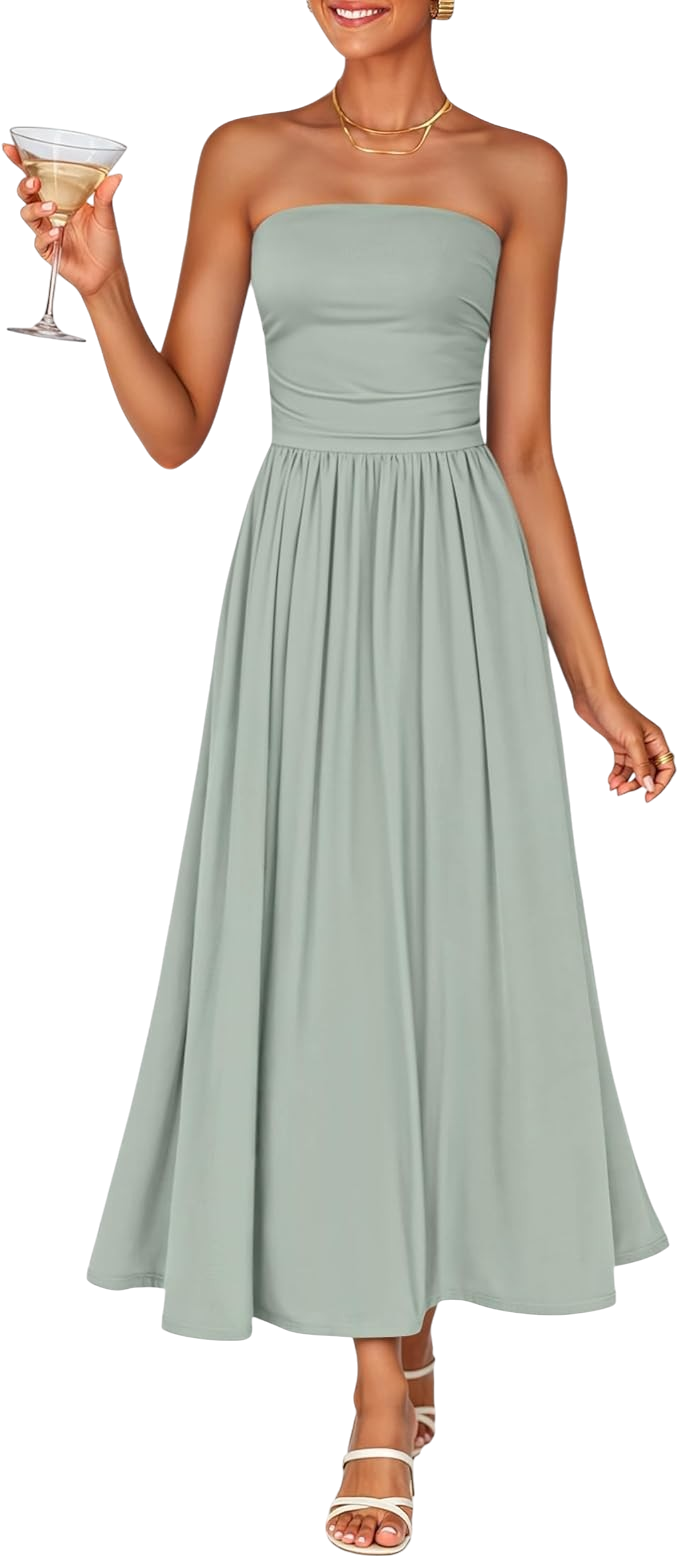 ZESICA strapless ruched A-line midi dress