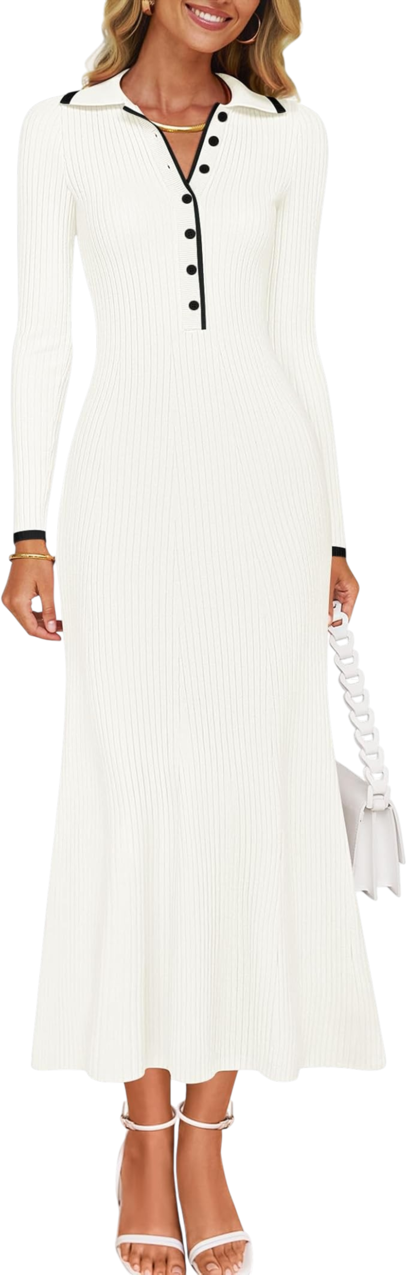 Zesica ribbed knit bodycon maxi dress V-neck sweater dress women